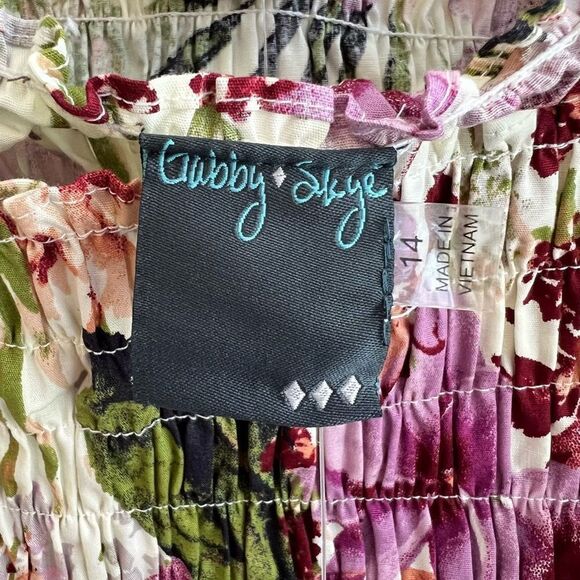 Brand New Gabby Skye Smocked Floral Cotton Poplin Dress Ivory Purple Size 16 - Picture 9 of 15